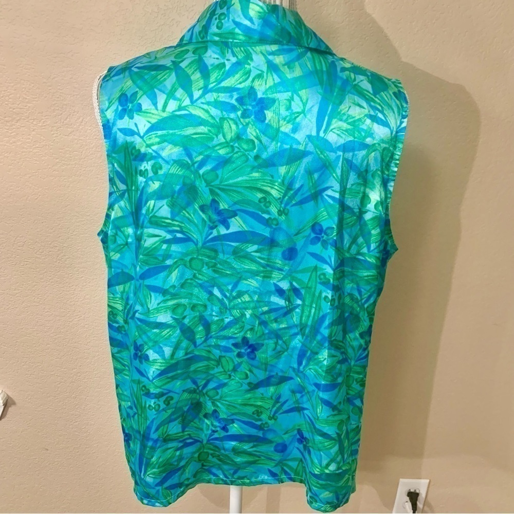 Morgan Taylor Intimates Top Sleep Top Large Sleeveless Teal Green Satin Tropical - Picture 4 of 12